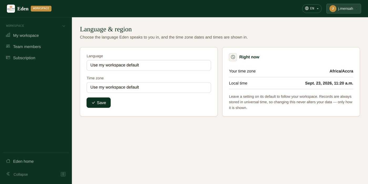 Language and region settings